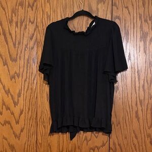 Kim & Cami Black Ruffle Blouse XL Short Sleeve Flowy Feminine Top